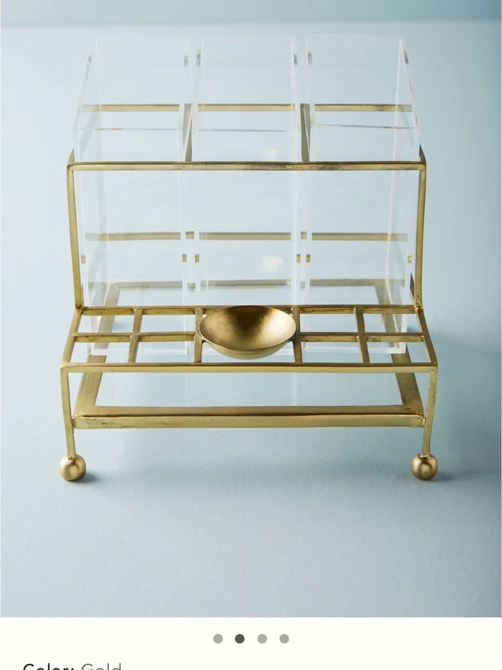 Anthropologie Gold and Clear Acrylic Makeup Caddy